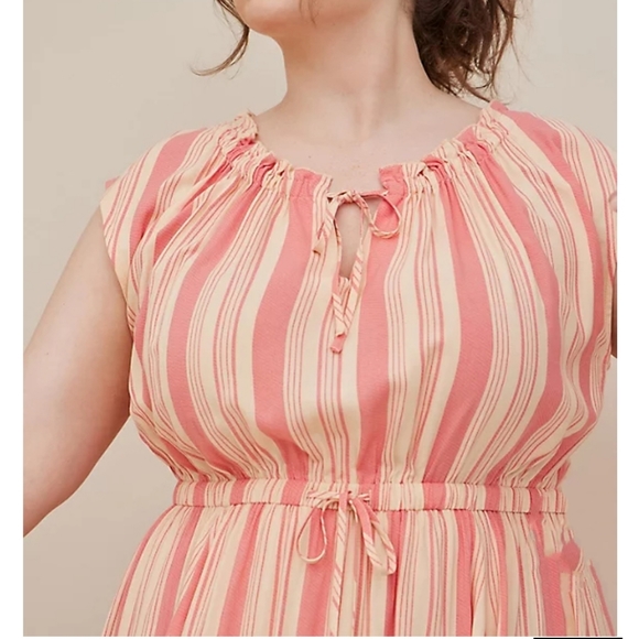NWT TORRID Tie Front Mini Dress - Challis Striped Pink - Picture 3 of 6